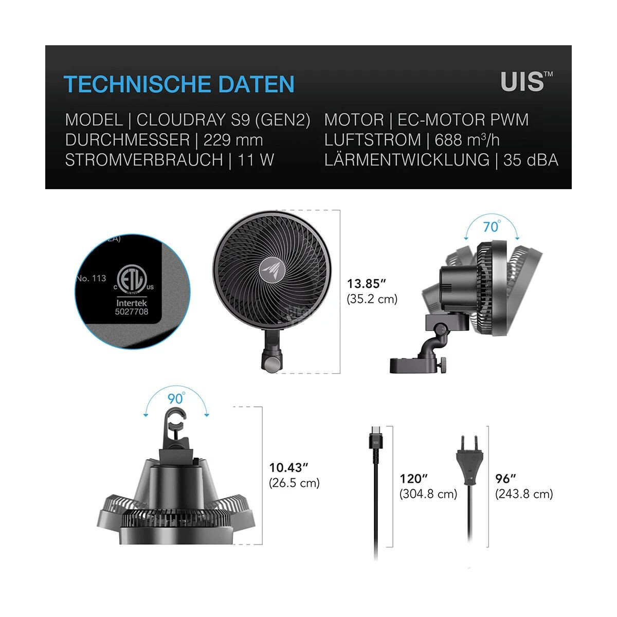 AC Infinity CLOUDRAY S9 automatische Oszillation – Bild 2